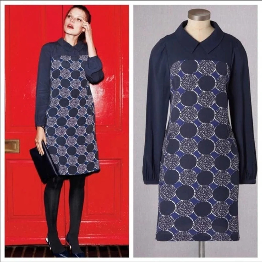 Boden Highbury‎ Peter Pan Collar Dress Navy Blue Size US 6